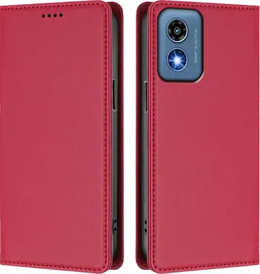 Obrázek produktu pro Kožené pouzdro pro Motorola Moto G 5G 2024, magnetické flipové pouzdro zPolyuretankůže se stojánkem Červená