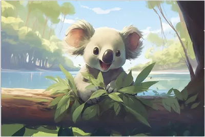 Produktbild von Wallario Wandbild Australische Idylle: Der lächelnde Koala, Größe: 61 x 91,5 cm, Poster mit rahmenlosen Bildhalter