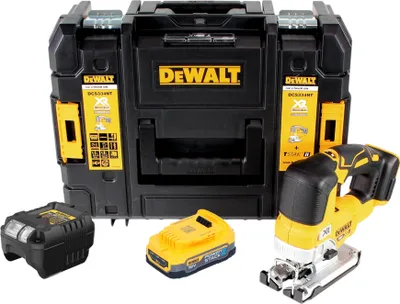 Obrázok produktu pre Akumulátorová vahadlová priamočiara píla DeWalt DCS 334 E1T 18 V bezkartáčová + 1x akumulátor Powerstack 1,7 Ah + nabíjačka + TSTAK