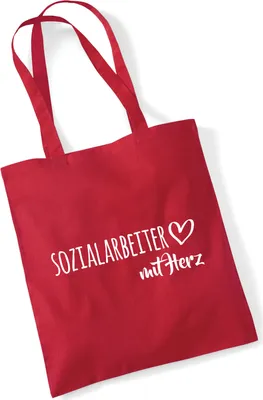 Produktbild von Huuraa Jutebeutel Sozialarbeiter mit Herz 10 Liter Classic Red Baumwolle Tasche Geschenkidee