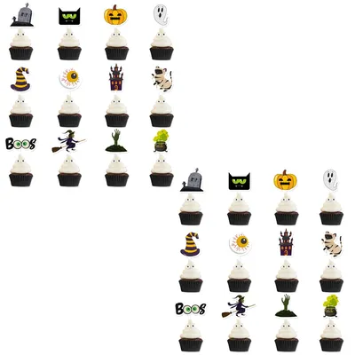 Produktbild von 24-teiliges Halloween-Party-Set: Tortenaufsätze, Geisterhaus-Tortendekoration mit Kürbis, Geist und Totenkopf