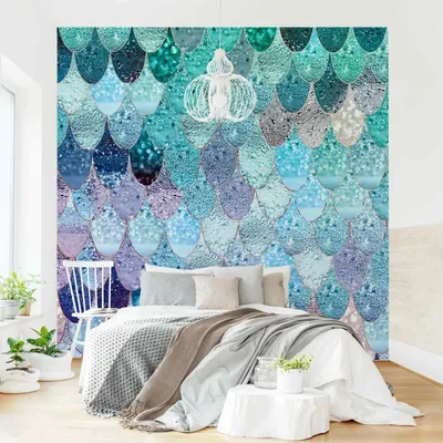 Produktbild von Mustertapete - Vliestapete - gemusterte Tapete UV-beständig Design blau Aquarell Illustration Wandtapete geruchsfrei