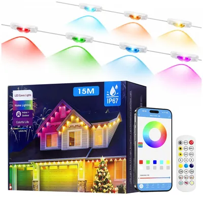Obrázok produktu pre Vonkajšie LED osvetlenie v farbách RGB, s dĺžkou 15 metrov, určené na trvalé používanie, vhodné na Halloween