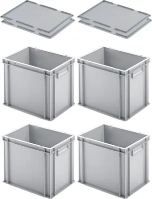 Produktbild von SuperSparSet 4x Eurobehälter mit geschlossenem Griff & Auflagedeckel | HxBxT 32x30x40cm | 29 Liter | Grau | Eurobox, Transportbox, Transportbehälter, Stapelbehälter