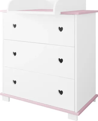 Immagine prodotto di ZEE Fasciatoio 83x87x49 cm Bianco Rosa CUORI con piano fasciatoio 3 cassetti cassettiera per bambini cameretta neonato