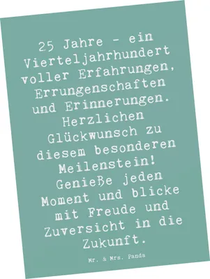 Produktbild von Mr. & Mrs. Panda Postkarte Spruch 25. Geburtstag - Meeresbrise - Geschenk, Postkarten, Geschenke, Ansichtskarten, Alter, Meilenstein, Erfahrungen, Geburtstagsgeschenk
