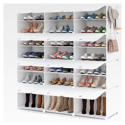 Produktbild von Schuhregal, 7-stufiger Schuhschrank zur Aufbewahrung von 42 Paar Schuhen und Stiefeln, Kunststoff-Schuhregale für Flur, Schlafzimmer und Eingang, Weiß