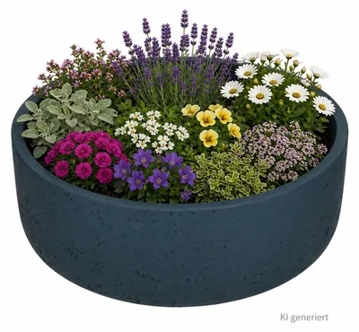 Produktbild von Ethan Pflanzschale Blau Größe M Schale Glasfaser Stein Beton Deko Drinnen Draußen wetterfest, KI-generiertes Bild