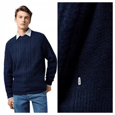 Immagine prodotto di Wrangler | Maglione da uomo a coste, blu denim effetto heather, taglia L