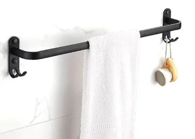 Immagine prodotto di Portasciugamani da parete, alluminio, 60 cm, nero opaco, con 2 ganci