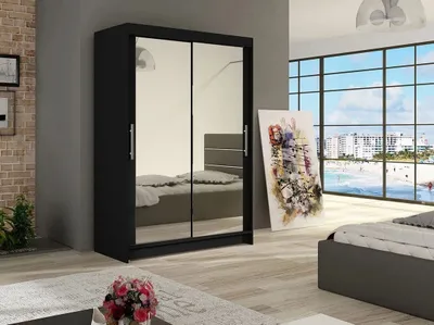 Obrázek produktu pro Úzká šatní skříň 120 cm se zrcadlem GASPARA 7 - černá