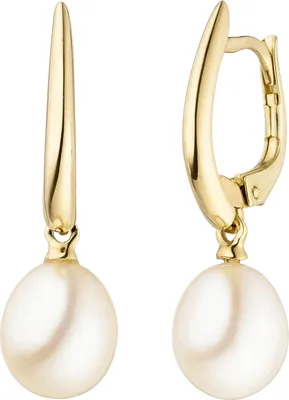 Produktbild von Ohrhänger mit Süßwasser-Perlen 585 Gold Gelbgold Ohrringe Boutons 24,5x7,5mm