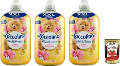 Produktbild von Coccolino Weichspüler XXL Fresh & Protect, Sandelholz und Geißblatt - Neu Konzentrierter Weichspüler, 76 Wäschen, 3x 1750ml + Italian Gourmet polpa 400g