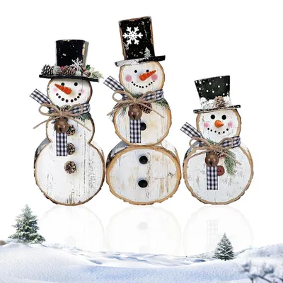 Produktbild von Weihnachtsdeko Schneemann Figuren 3er Set Holz Winterdeko für Tisch & Wohnzimmer