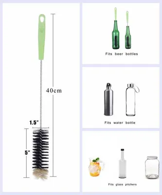 Image de Brosse à bouteille longue de 40 cm, en acier inoxydable, ergonomique