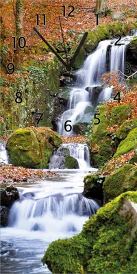 Produktbild von Wallario Design Wanduhr bedruckt, Größe 30 x 60 cm, Motiv: Bach im Wald