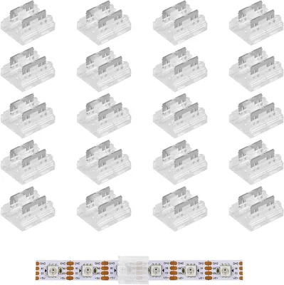 Productafbeelding van 20 stuks 2-polige, 8 mm brede, transparante connectoren voor COB-LED-strips, geschikt voor het solderen van COB/SMD-LED-strips – hoogwaardige materialen, eenvoudige installatie