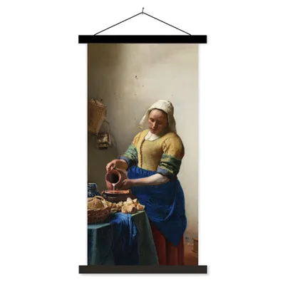 Produktbild von MuchoWow® Textilposter Das Milchmädchen - Vermeer - Alte Meister 40x80 cm mit schwarzem Rahmen - Wandemalerei