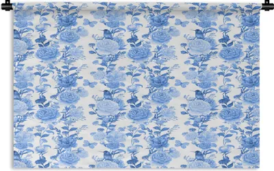 Produktbild von MuchoWow® Wandteppich Wandbehang Blumen - Rosen - Blau 150x100 cm Tapisserie Dekoration Wandtuch - Waschbar - Tapisserien - Wand-Decke
