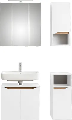 Produktbild von Badezimmer Set in Weiß Glanz mit Weiß Hochglanz QUEIMADOS-66, B/H/T ca. 95/200/33 cm