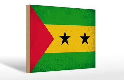 Produktbild von Holzschild Flagge São Tomé und Príncipe 30x20cm Vintage