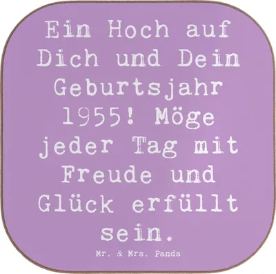 Produktbild von Mr. & Mrs. Panda Untersetzer für Gläser Spruch 1955 Geburtstag - Lavendeltraum - Geschenk, Coaster, Erinnerungen, Flaschenuntersetzer, Tischuntersetzer, gläseruntersetzer