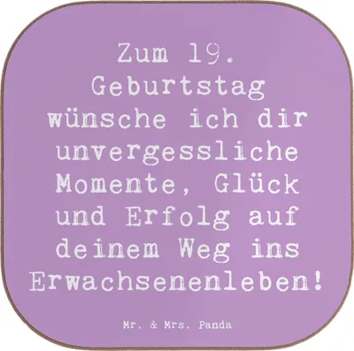 Produktbild von Mr. & Mrs. Panda Untersetzer Spruch 19. Geburtstag Wünsche - Lavendeltraum - Geschenk, Alter, Glück, feiern, Getränkeuntersetzer, für Gläser, schöne Erinnerungen, Glas