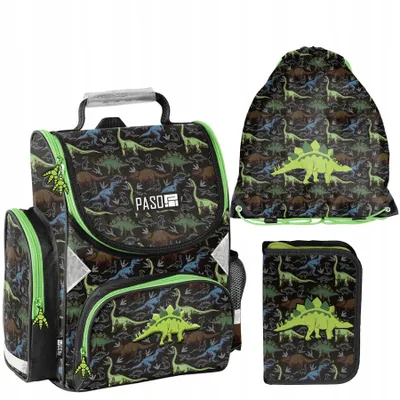 Produktbild von Schulranzen 3-tlg. Set für Mädchen & Jungen Dinosaurier – Paso Ranzen, Mäppchen, Tasche dino