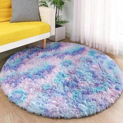 Produktbild von Famanu Rundes Plüschteppich für das Schlafzimmer - Plüschig und weich - Blau-Lila Ø 150 cm