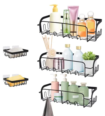 Produktbild von Duschablage ohne Bohren – 5-teiliges Set, Schwarz – Edelstahl