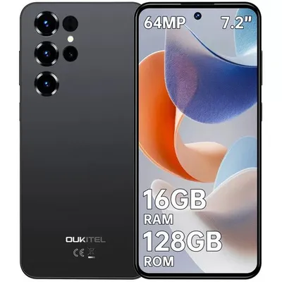 Produktbild von OUKITEL C68 Handy ohne Vertrag, 7,2 Zoll Display Smartphone, 16 GB RAM 128 GB ROM, 6000 mAh Akku, 64 MP Kamera, Android 15, Dual SIM 4G Handy,Schwarz