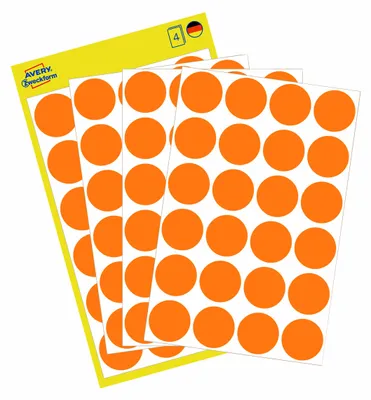 Produktbild von Avery Zweckform 3173, Markierungspunkte, ? 18 mm, 96 Markierungspunkte / 4 Bögen, neonorange