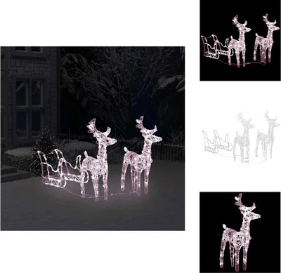 Zdjęcie produktu dla vidaXL Renifer i sanie dekoracja świąteczna 160 LED 130 cm akryl - oświetlenie świąteczne