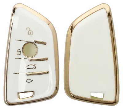 Produktbild von kwmobile Autoschlüssel Hülle kompatibel mit BMW 3-Tasten Smart Key Autoschlüssel - Schlüsselhülle Silikon Cover - Weiß Gold