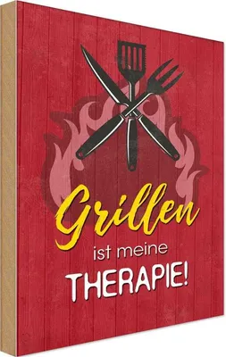 Produktbild von vianmo Holzschild 18x12 cm Grillen ist meine Therapie Spruch Zitat