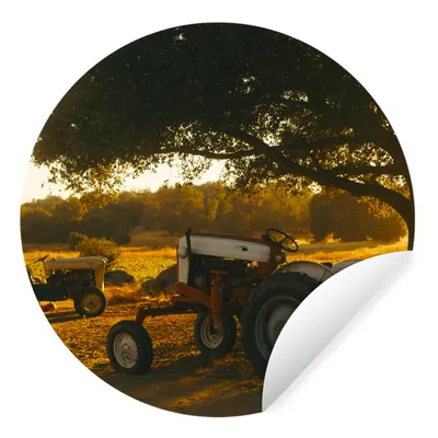 Produktbild von MuchoWow® Runde Wandtattoo - Wandsticker Tapete Aufkleber Traktor - Sonne - Baum - Landschaft Ø 80 cm Selbstklebend und Repositionierbar - Wandaufkleber - Kreis - Mauerkreis - Wand Bilder - Wandsticker - Wohnzimmer Dekoration - Dekoration für die Wände - Aluminium - Babyzimmer