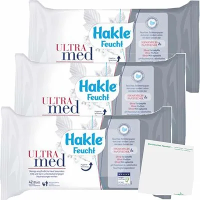 Produktbild von Hakle Feucht Toilettenpapier Ultra med 3er Pack (3x42 Blatt) + usy Block
