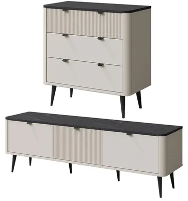 Produktbild von Wohnzimmer-Set Marly Wohnwand-Set Farbe und Setgröße wählbar,Kommode mit Lowboard,Kaschmir / Graustein