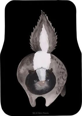 Produktbild von Mr. & Mrs. Panda Fußmatte Auto Stinktier Angriff - Schwarz - Geschenk, Auto-Fußmatte, wütend, Autoteppich, Raubtier, Skunk, Fürs, Wildtier, Drohung, Automatte