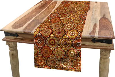 Obrázek produktu pro ABAKUHAUS marocký ubrus, květinové motivy Ottoman, jídelna kuchyně obdélníkový dekorativní ubrus, 40 x 300 cm, oranžová žlutá hnědá
