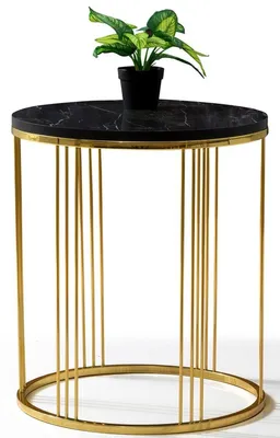 Image de Casa Padrino Luxe Table d'Appoint Or / Noir Ø 47 x H. 50 cm - Table ronde avec plateau en marbre - Meubles de Salon