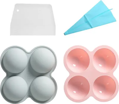 Obrázek produktu pro balení 2 forem na čokoládové bomby se 4 formami, extra velké 3palcové silikonové formy na horké kakaové bomby, kruhová forma s pipetou a škrabkou pro výrobu kopulovité pěny