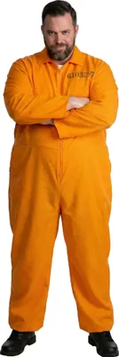 A man wearing an orange jumpsuit.