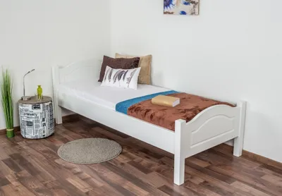 Produktbild von Einzelbett / Gästebett Buche massiv Vollholz weiß 113, inkl. Lattenrost - 80 x 200 cm (B x L)