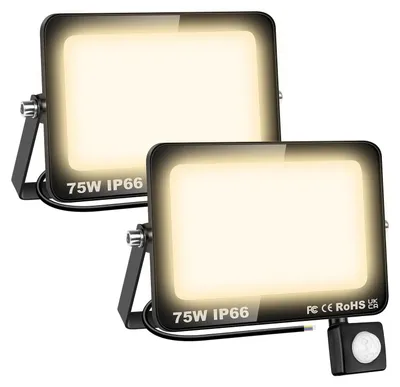 LED-Spot 2er-Pack mit Sensor, 75W 7500LM 3000K warmweiß, IP66