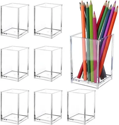 Immagine prodotto di Portaoggetti in acrilico per l'ufficio, set da 8 pezzi, portatile, trasparente, per penne, matite, pennelli da trucco, penne a sfera, articoli da ufficio, per la scrivania, la casa o l'ufficio (10 x 6,5 x 6,5 cm)