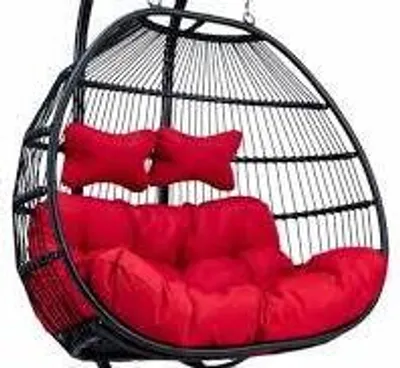 Produktbild von PureHaven Hängesessel für 2 Personen 130x120x200 cm Rattan-Kunststoffgeflecht mit Kissen wasserfest strapazierfähig gefederte Aufhängung rot/schwarz