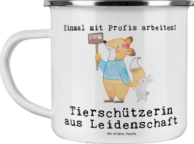 Produktbild von Mr. & Mrs. Panda Teetasse Tierschützerin Leidenschaft - Weiß - Geschenk, Pott, Haferl, Emaille Becher, Tasse, Reisebecher