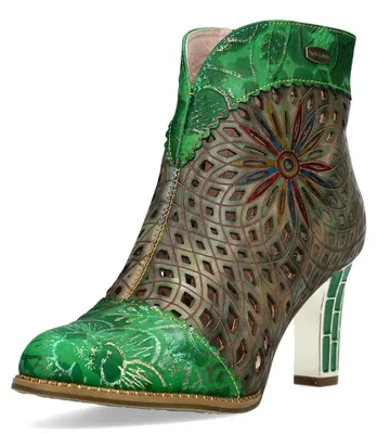 Produktbild von Laura Vita Damen Stiefelette aus Leder mehrfarbig mit Lochmuster Alcbaneo 039, Größe:40 EU, Farbe:Grün