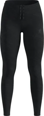 Schwarze Odlo Zeroweight Reflect Print Lauftights mit hohem Bund und reflektierendem Logodruck auf dem linken Oberschenkel
